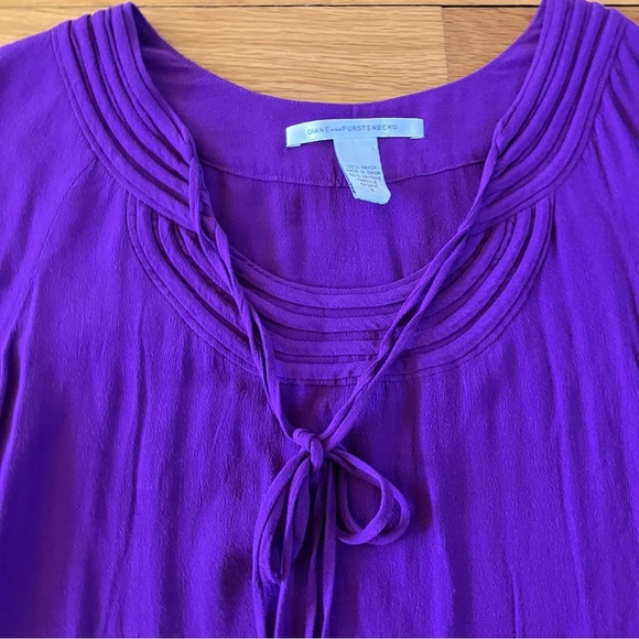 Diane Von Furstenberg Parlian Shift Tunic Long Sleeve Tassel Mini Dress Purple - Picture 10 of 11